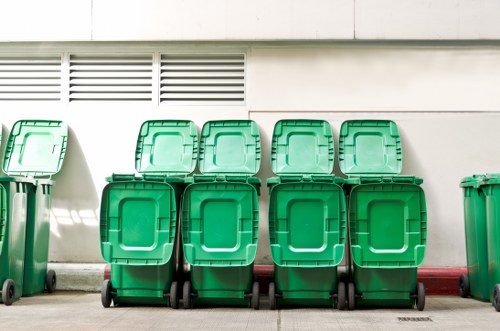Various types of demolition waste including wood, metal, and concrete
